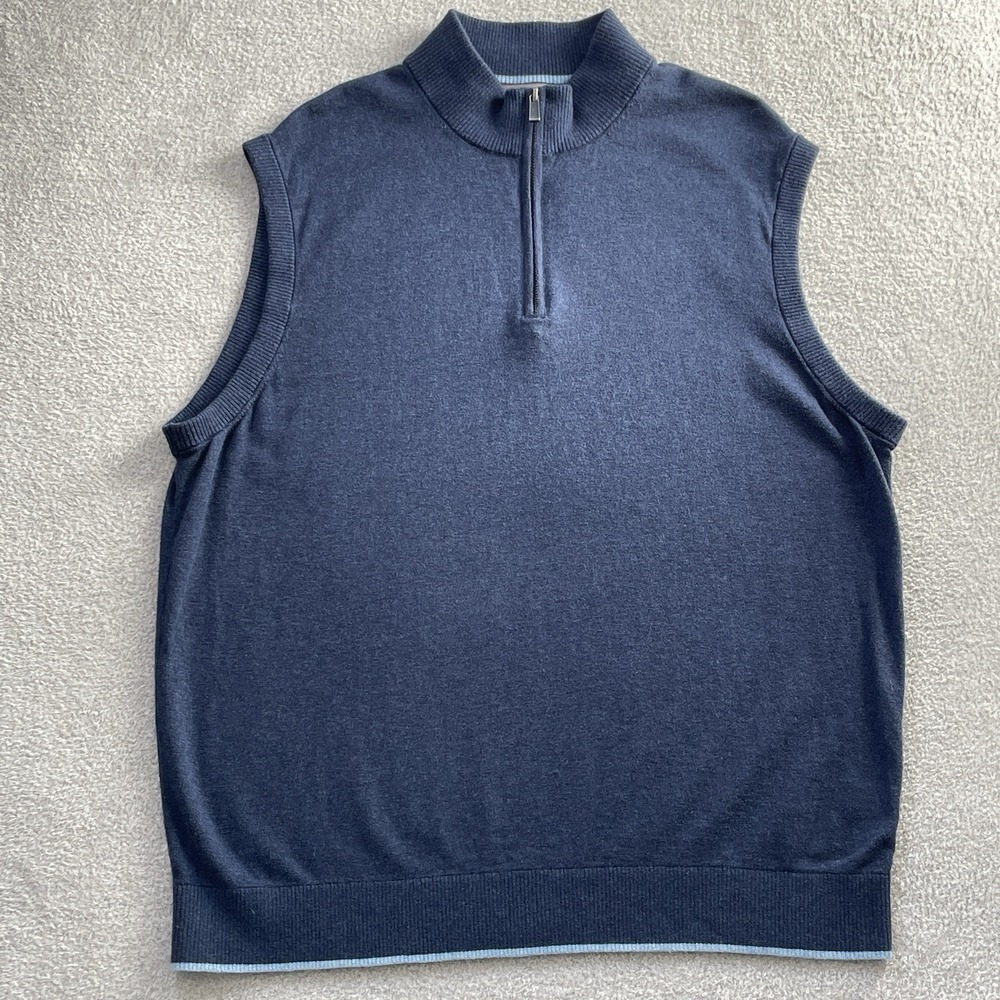 Daniel Cremieux 1/4 Zip Blue Cashmere Blend Sweater Vest XL Academia Old Money